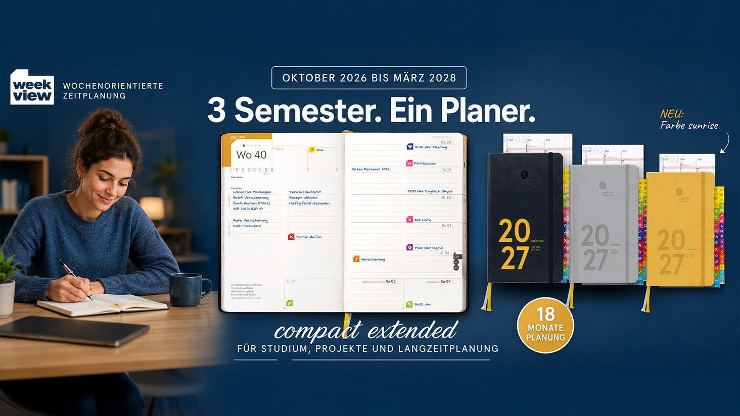 weekview compact extended 2027 – der 18-Monats-Planer für Studium & Langzeitplanung